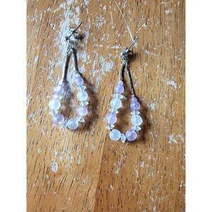 Silver Purple White Frosted Pearl Gems Earrings